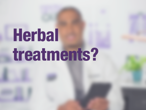 Graphic with text "Herbal treatments?" with doctor in background